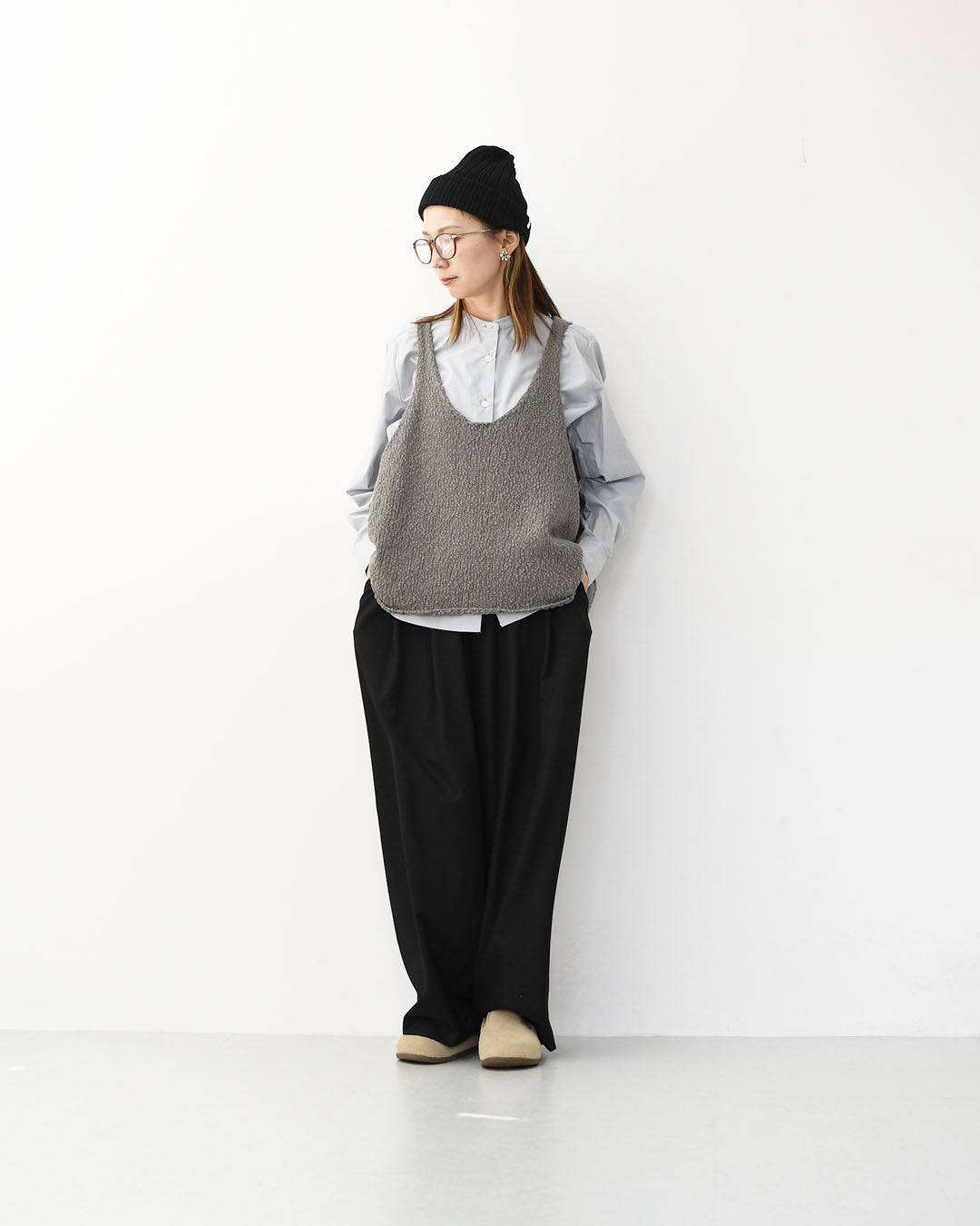 MidiUmi [ミディウミ] A line band collar shirt [3-739996] Aラインバンドカラーシャツ [2025AW]