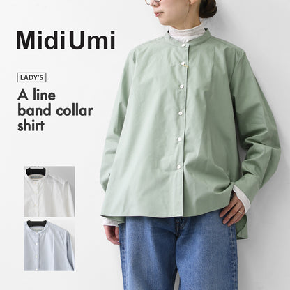 MidiUmi [ミディウミ] A line band collar shirt [3-73999661] Aラインバンドカラーシャツ・Aライン・バンドカラー・無地・シンプル・LADY'S [2026SS]