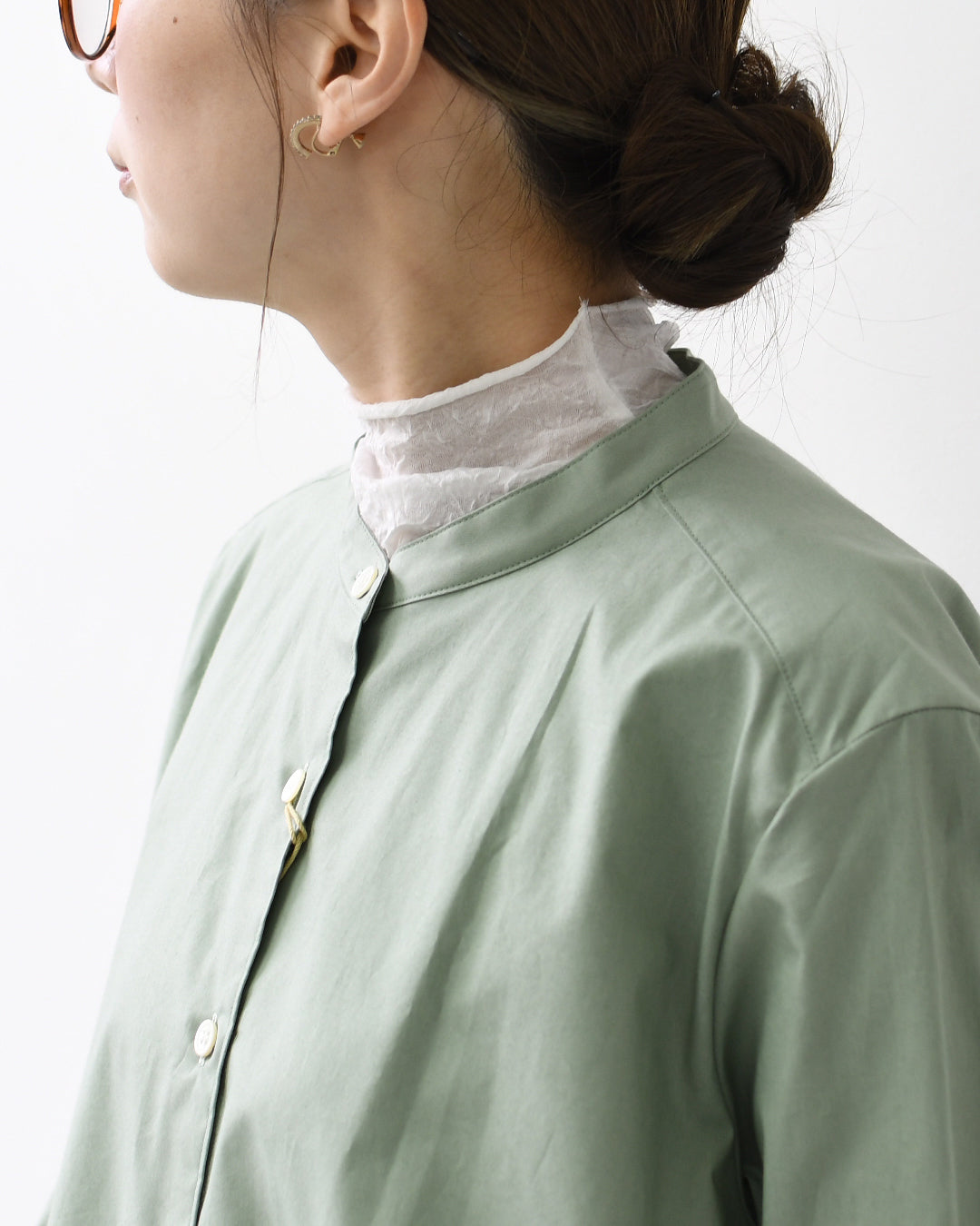 MidiUmi [ミディウミ] A line band collar shirt [3-73999661] Aラインバンドカラーシャツ・Aライン・バンドカラー・無地・シンプル・LADY'S [2026SS]