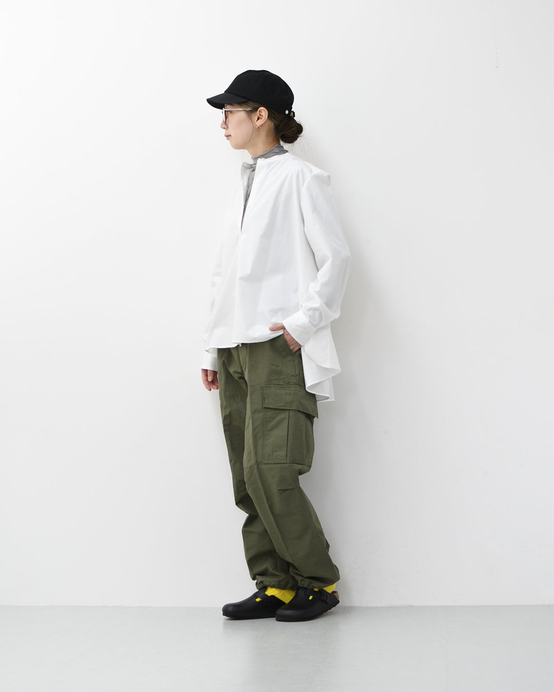 MidiUmi [ミディウミ] A line band collar shirt [3-73999661] Aラインバンドカラーシャツ・Aライン・バンドカラー・無地・シンプル・LADY'S [2026SS]