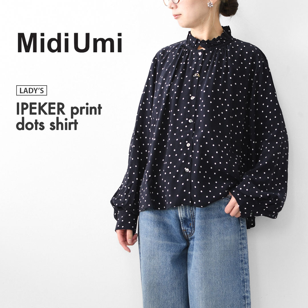 MidiUmi [ミディウミ] IPEKER print dots shirt [4-730006] イペカプリントドットシャツ・ブラウス・フリル襟・ドット柄・とろみシャツ・LADY'S [2025AW]