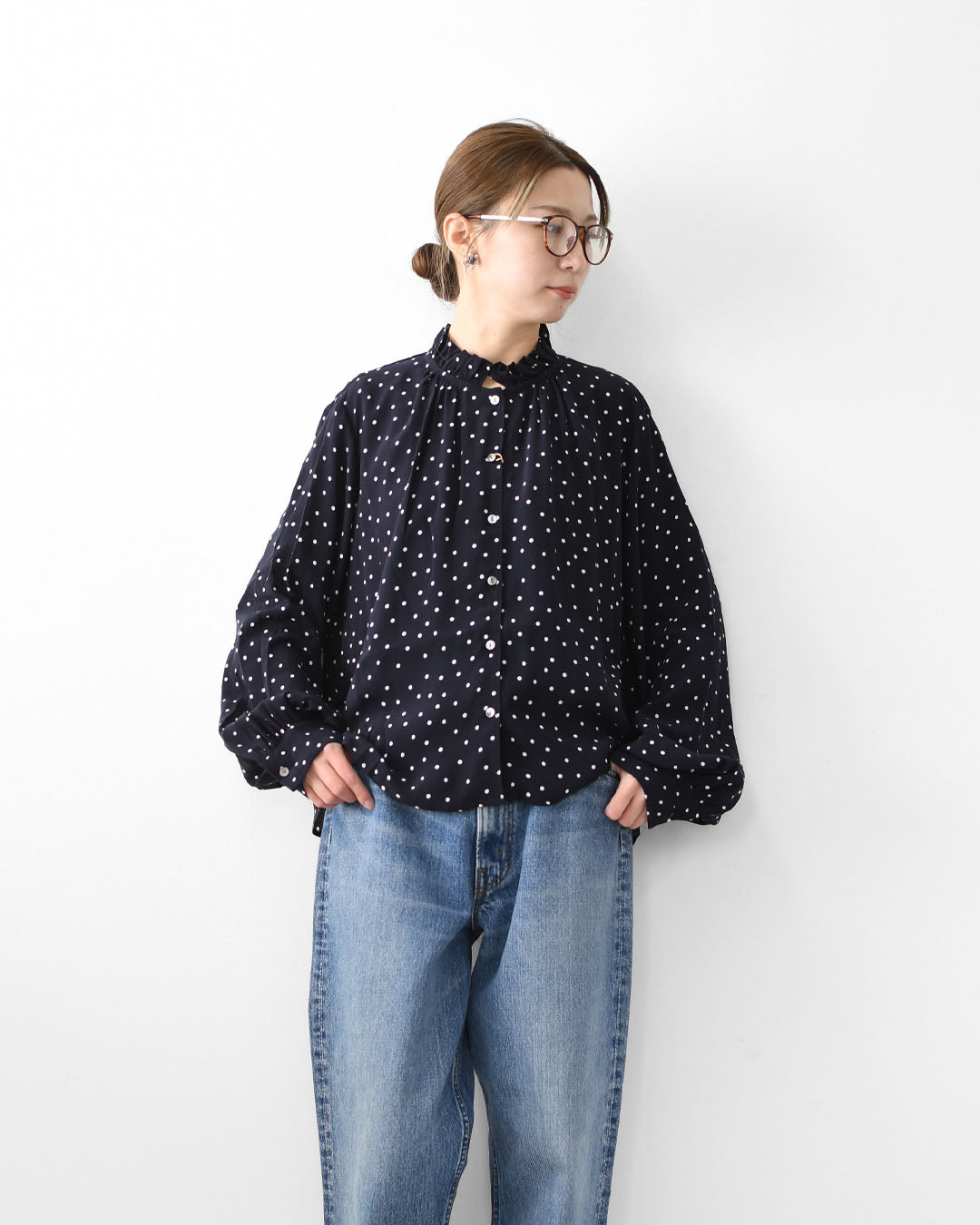 MidiUmi [ミディウミ] IPEKER print dots shirt [4-730006] イペカプリントドットシャツ・ブラウス・フリル襟・ドット柄・とろみシャツ・LADY'S [2025AW]