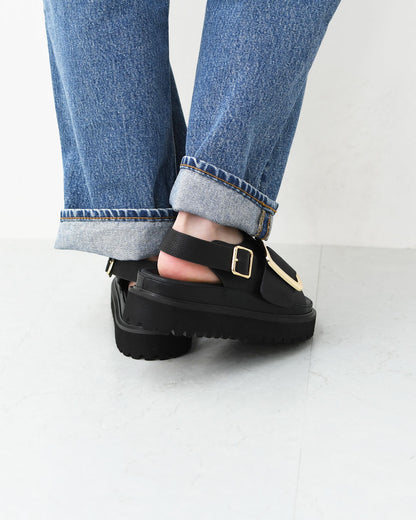 MOHI [モヒ] Grain Leather BIG Buckle Strap Platform Sandals [2024-3-MA] レザービッグバックルバックストラッププラットフォームサンダル・フラットサンダル・パンプス・歩きやすい・カジュアル・LADY'S [2026SS]