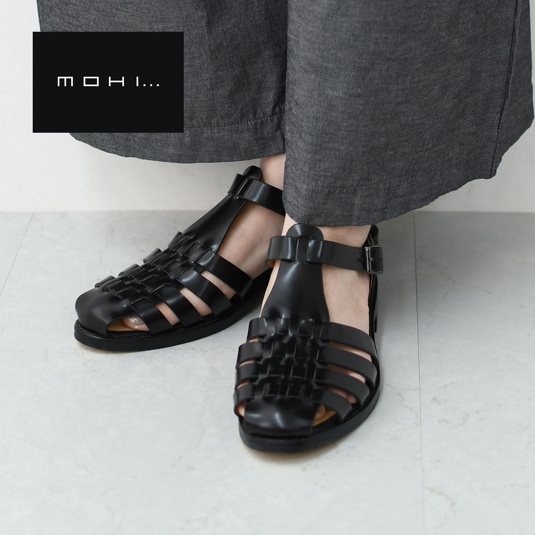 MOHI [モヒ] レザーグルカサンダル-FLORENTIC-  [6078-8-FL] レザーグルカサンダル・編み込みストラップサンダル・フラットサンダル・パンプス・歩きやすい・シンプル・カジュアル・ブラック・黒・LADY'S [2026SS]