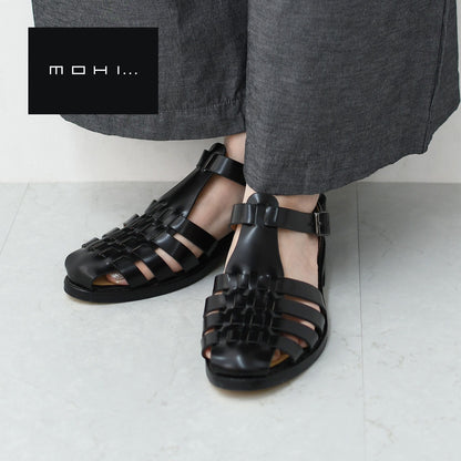 MOHI [モヒ] レザーグルカサンダル-FLORENTIC-  [6078-8-FL] レザーグルカサンダル・編み込みストラップサンダル・フラットサンダル・パンプス・歩きやすい・シンプル・カジュアル・ブラック・黒・LADY'S [2026SS]