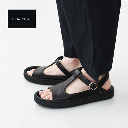 MOHI [モヒ]レザーTストラップ オープントゥ フラットシューズ -ALL BLACK- [GU2-8029-1BK] [2025SS]