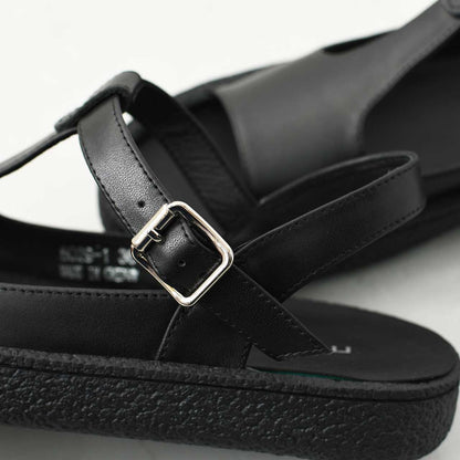 MOHI [モヒ]レザーTストラップ オープントゥ フラットシューズ -ALL BLACK- [GU2-8029-1BK] [2025SS]
