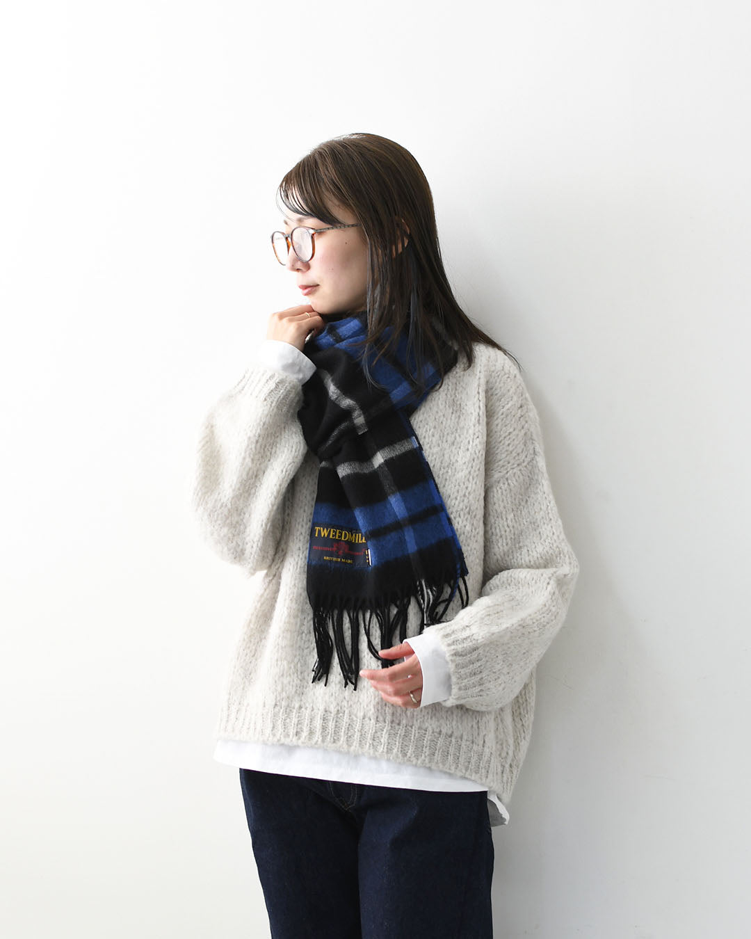 TWEED MILL [ツイードミル] Lumbswool Scarf  [25-190-t] ラムウール スカーフ・チェック柄・ストール・マフラー・LADY'S [2025AW]