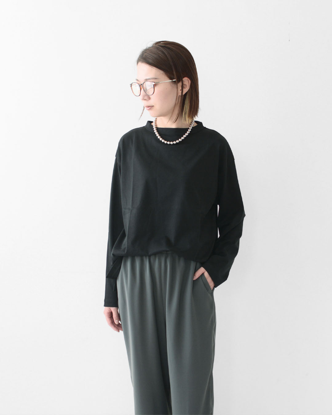 Handvaerk [ハンドバーク] W 60/2 BOTTLE NECK L/S T-SHIRT [6116] 60/2 ボトルネックロングスーブTシャツ [2025AW]