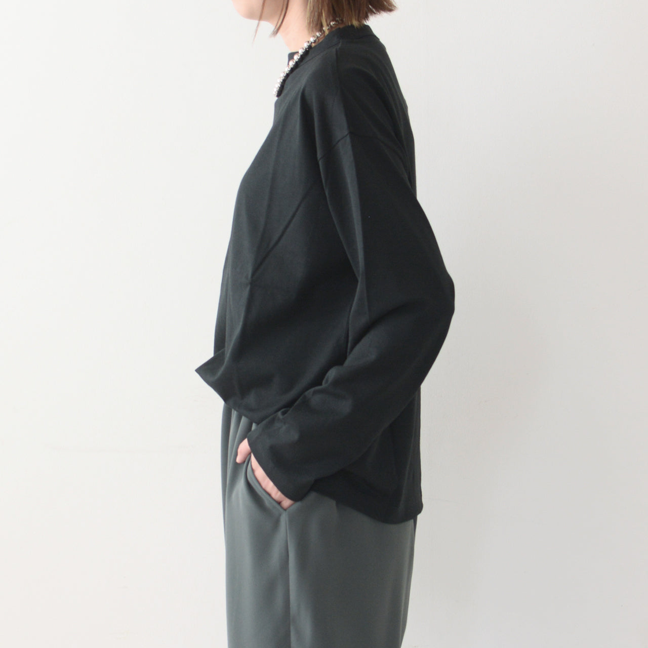 Handvaerk [ハンドバーク] W 60/2 BOTTLE NECK L/S T-SHIRT [6116] 60/2 ボトルネックロングスーブTシャツ [2024AW]