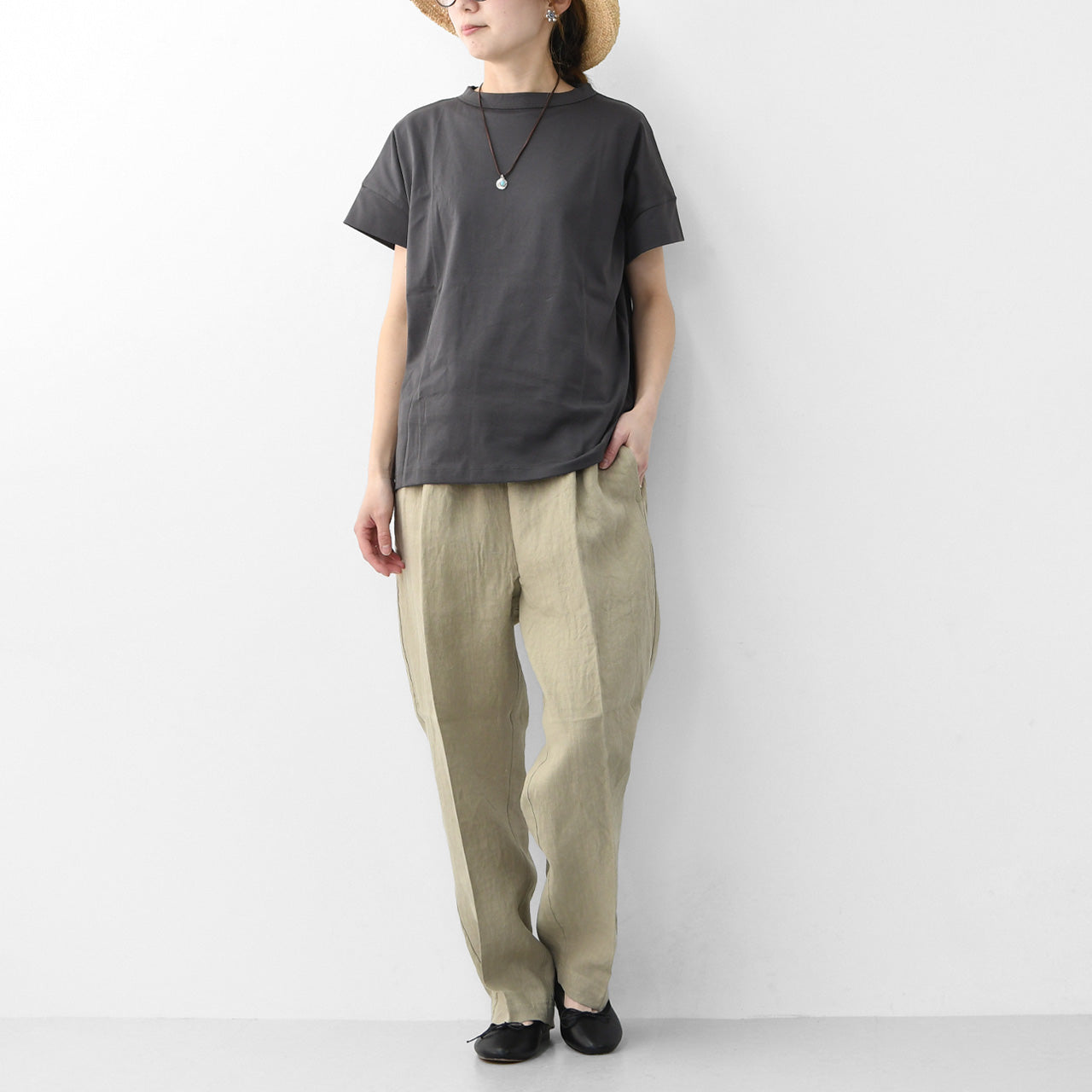 Handvaerk [ハンドバーク] W 60/2 BOTTLE NECK S/S T-SHIRT SOLID [6250] 60/2 ボトルネックTシャツ SOLID [2026SS]