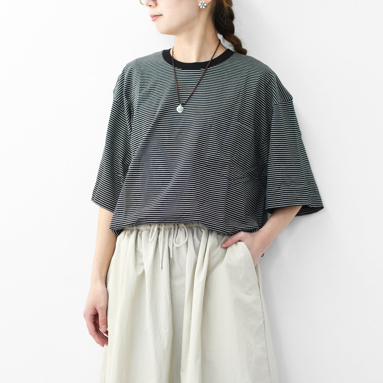 Handvaerk [ハンドバーク] 60/2 S/S BIG T-SHIRT  -STRIPE- [6524-b] 60/2 半袖ビッグTシャツ-ストライプ-・MEN'S [2026SS]