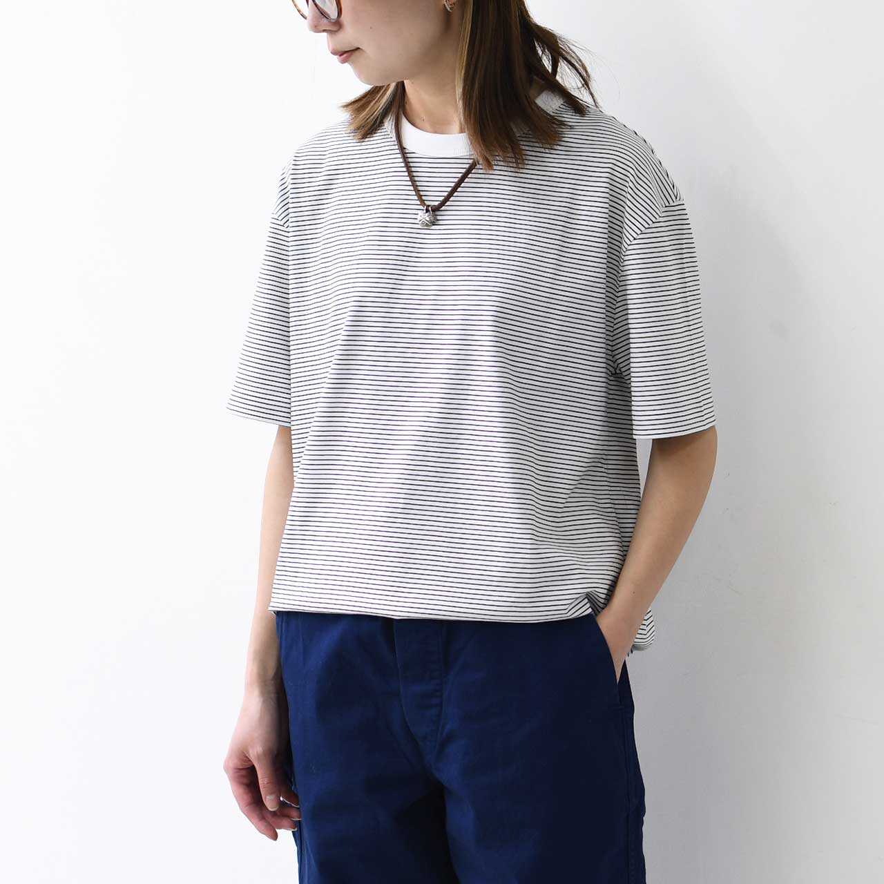 Handvaerk [ハンドバーク] M 60/2 NEW CREW NECK S/S T-SHIRT BORDER [6540-b] 60/2 クルーネックTシャツ ボーダー [2025SS]