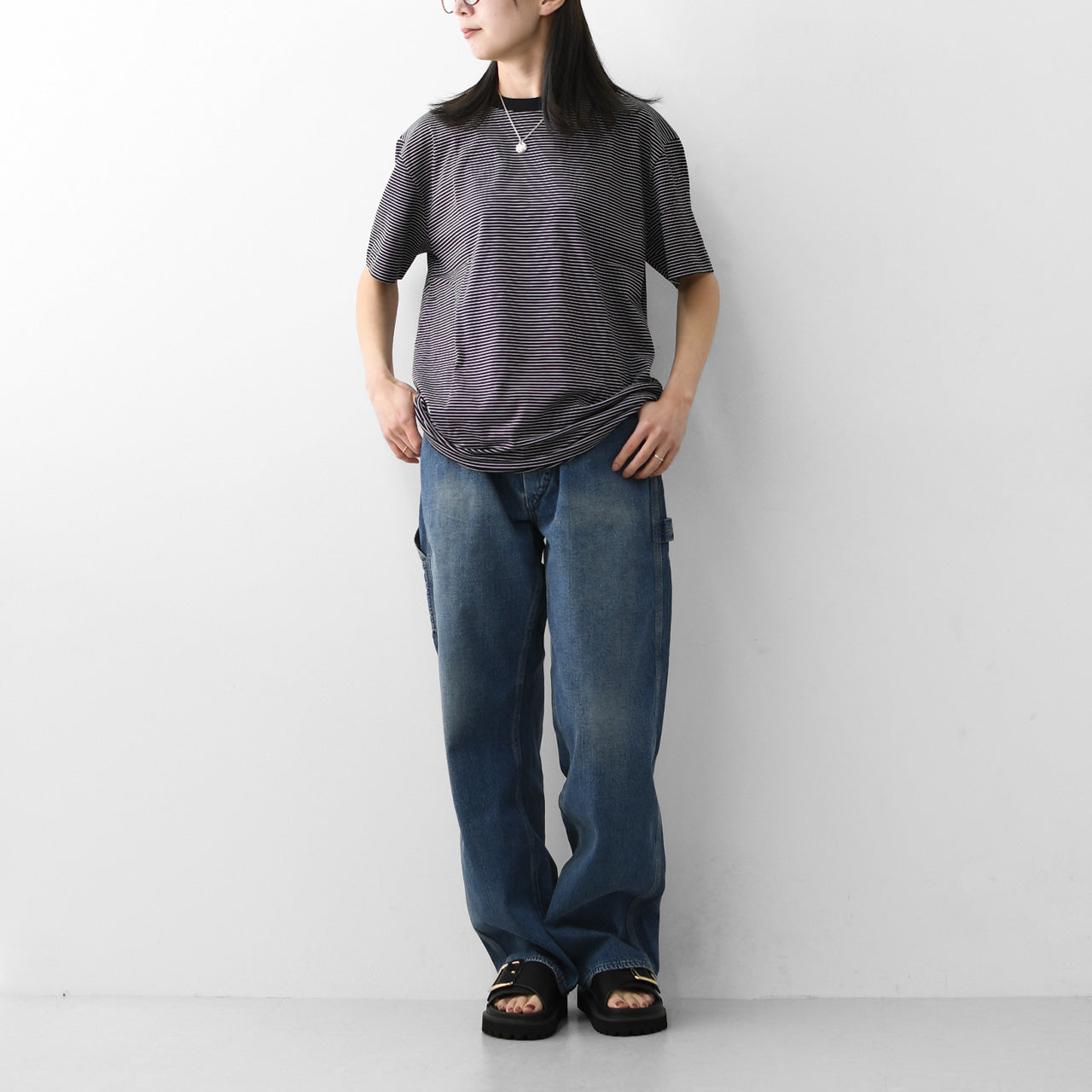 Handvaerk [ハンドバーク] M 60/2 NEW CREW NECK S/S T-SHIRT BORDER [6540-b] 60/2 クルーネックTシャツ ボーダー [2026SS]