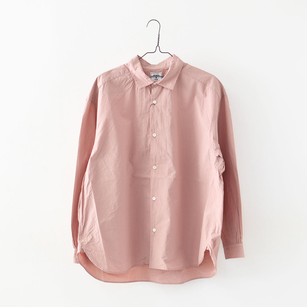 JAMES [ジェームス] Small Collar Big Shirt [JS52301] スモールカラービッグシャツ・ビッグサイズ・オーバーサイズ・ゆったりシルエット・カラーシャツ・シンプル・無地・MEN'S / LADY'S [2026SS]