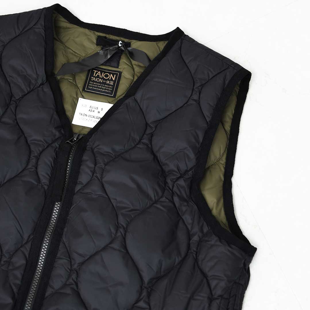 TAION[タイオン] MILITARY CREW NECK BUTTON DOWN VEST [001ALSZML-1] ミリタリー クルーネックボタン ダウンベスト・ダウンベスト・ミリタリー・クルーネック・収納袋付き・コンパクト・ユニセックス・MEN'S / LADY'S [2025AW]