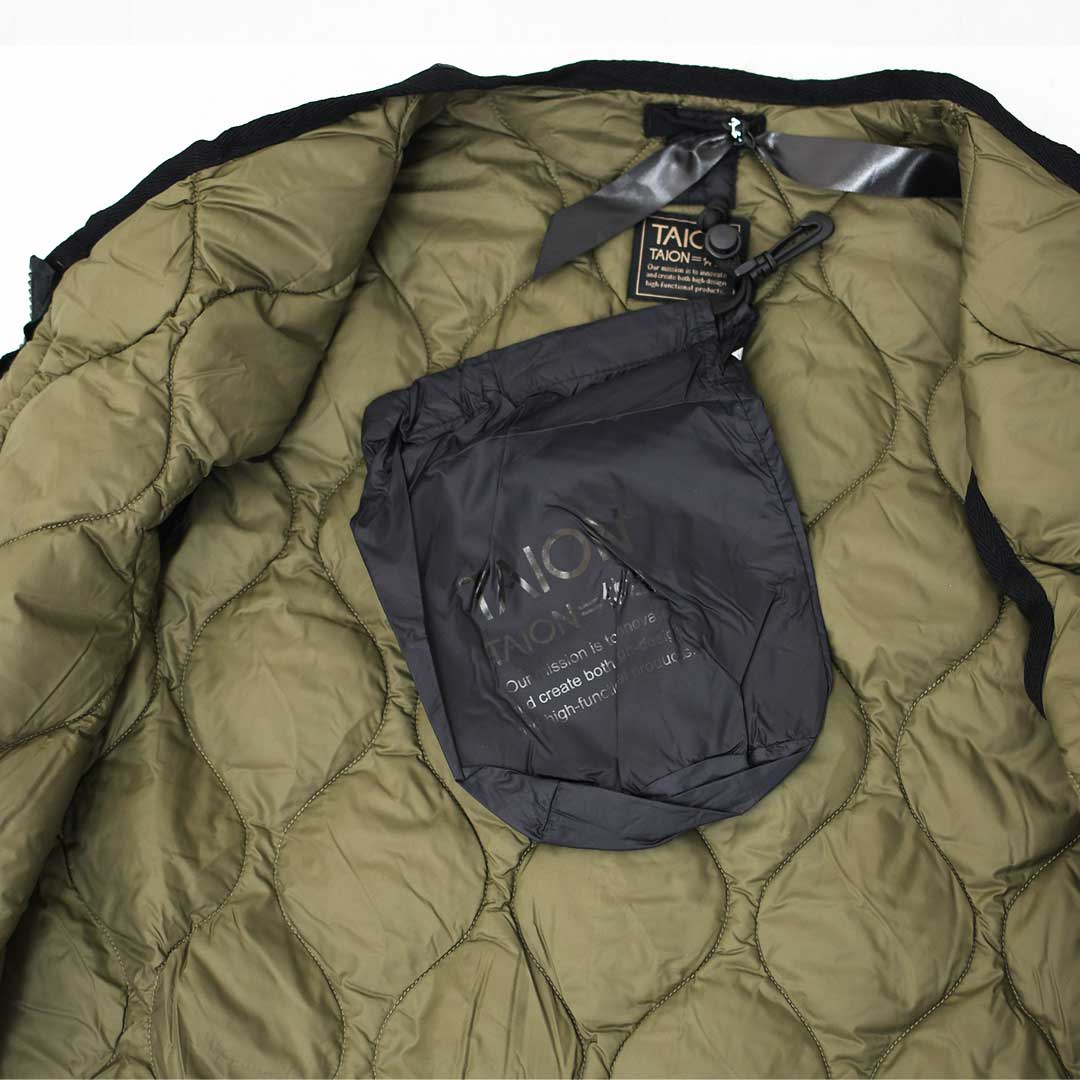 TAION[タイオン] MILITARY CREW NECK BUTTON DOWN VEST [001ALSZML-1] ミリタリー クルーネックボタン ダウンベスト・ダウンベスト・ミリタリー・クルーネック・収納袋付き・コンパクト・ユニセックス・MEN'S / LADY'S [2025AW]