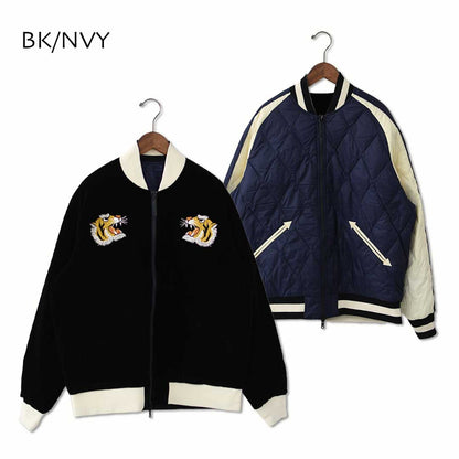 TAION[タイオン] REVERSIBLE -SKAJAN- DOWN JACKET [JK04JS] ジャパンスペシャル リバーシブル スカジャン ダウンジャケット・刺繍・虎・タイガー・ベロア素材・ナイロンジャケット・ミリタリー・クルーネック・ユニセックス・MEN'S / LADY'S [2025AW]