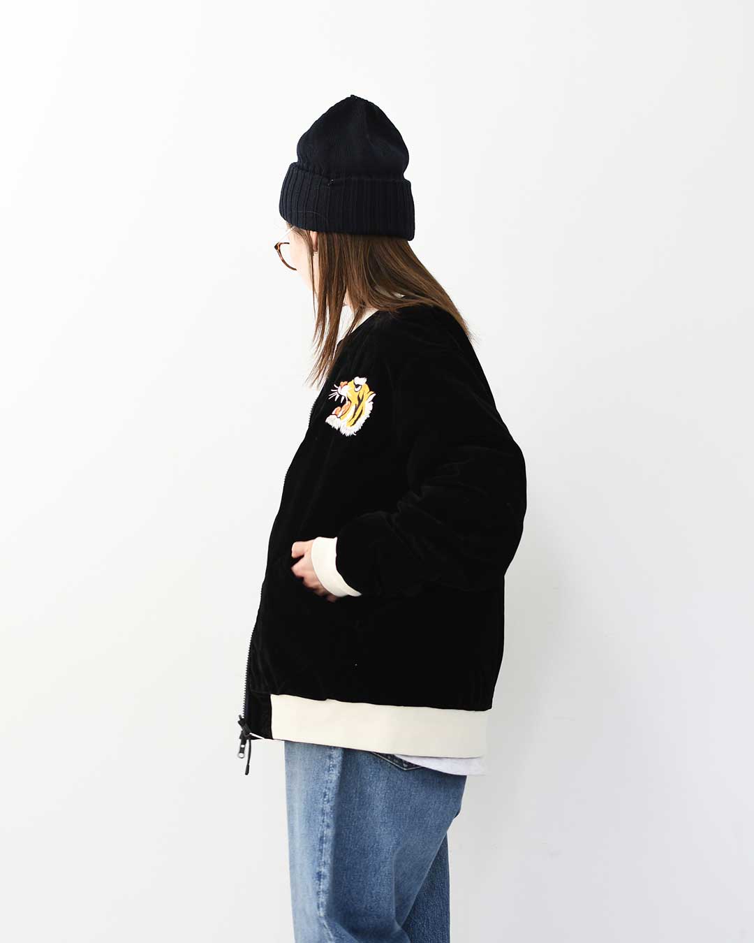 TAION[タイオン] REVERSIBLE -SKAJAN- DOWN JACKET [JK04JS] ジャパンスペシャル リバーシブル スカジャン ダウンジャケット・刺繍・虎・タイガー・ベロア素材・ナイロンジャケット・ミリタリー・クルーネック・ユニセックス・MEN'S / LADY'S [2025AW]