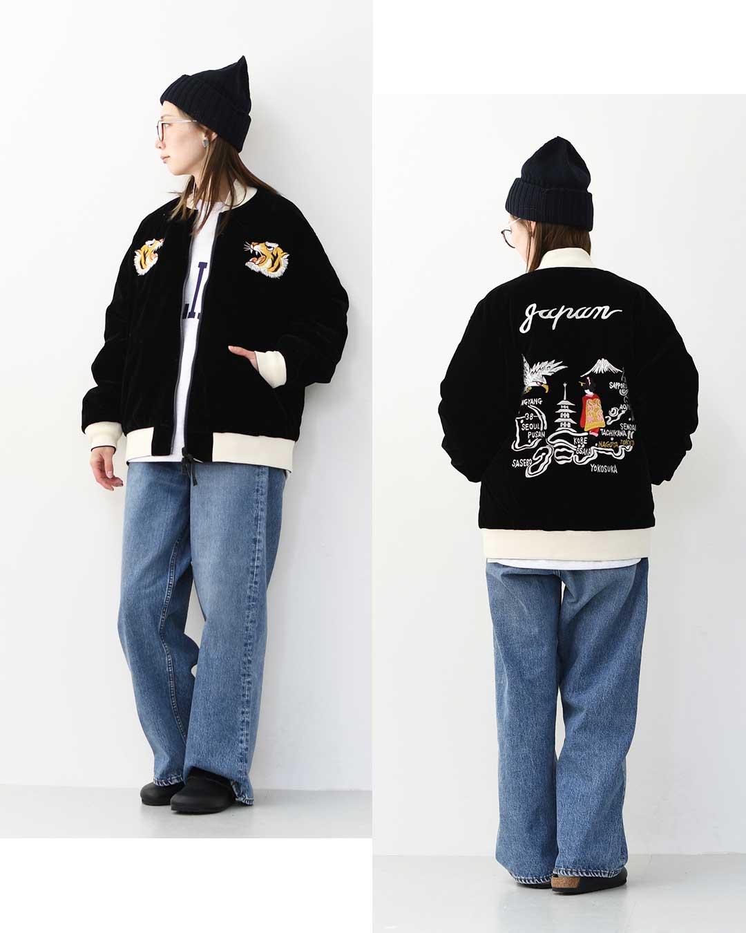 TAION[タイオン] REVERSIBLE -SKAJAN- DOWN JACKET [JK04JS] ジャパンスペシャル リバーシブル スカジャン ダウンジャケット・刺繍・虎・タイガー・ベロア素材・ナイロンジャケット・ミリタリー・クルーネック・ユニセックス・MEN'S / LADY'S [2025AW]