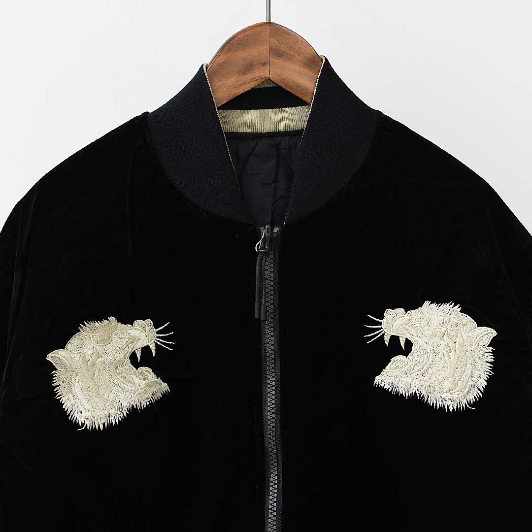 TAION[タイオン] REVERSIBLE -SKAJAN- DOWN JACKET [JK04JS] ジャパンスペシャル リバーシブル スカジャン ダウンジャケット・刺繍・虎・タイガー・ベロア素材・ナイロンジャケット・ミリタリー・クルーネック・ユニセックス・MEN'S / LADY'S [2025AW]