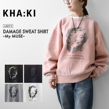 KHA:KI [カーキ] DAMAGE SWEAT SHIRT -My MUSE- [mil26fcs3522] ダメージスウェットシャツ -マイミューズ-・スウェット・スウェットシャツ・プリント・LADY'S [2026AW]
