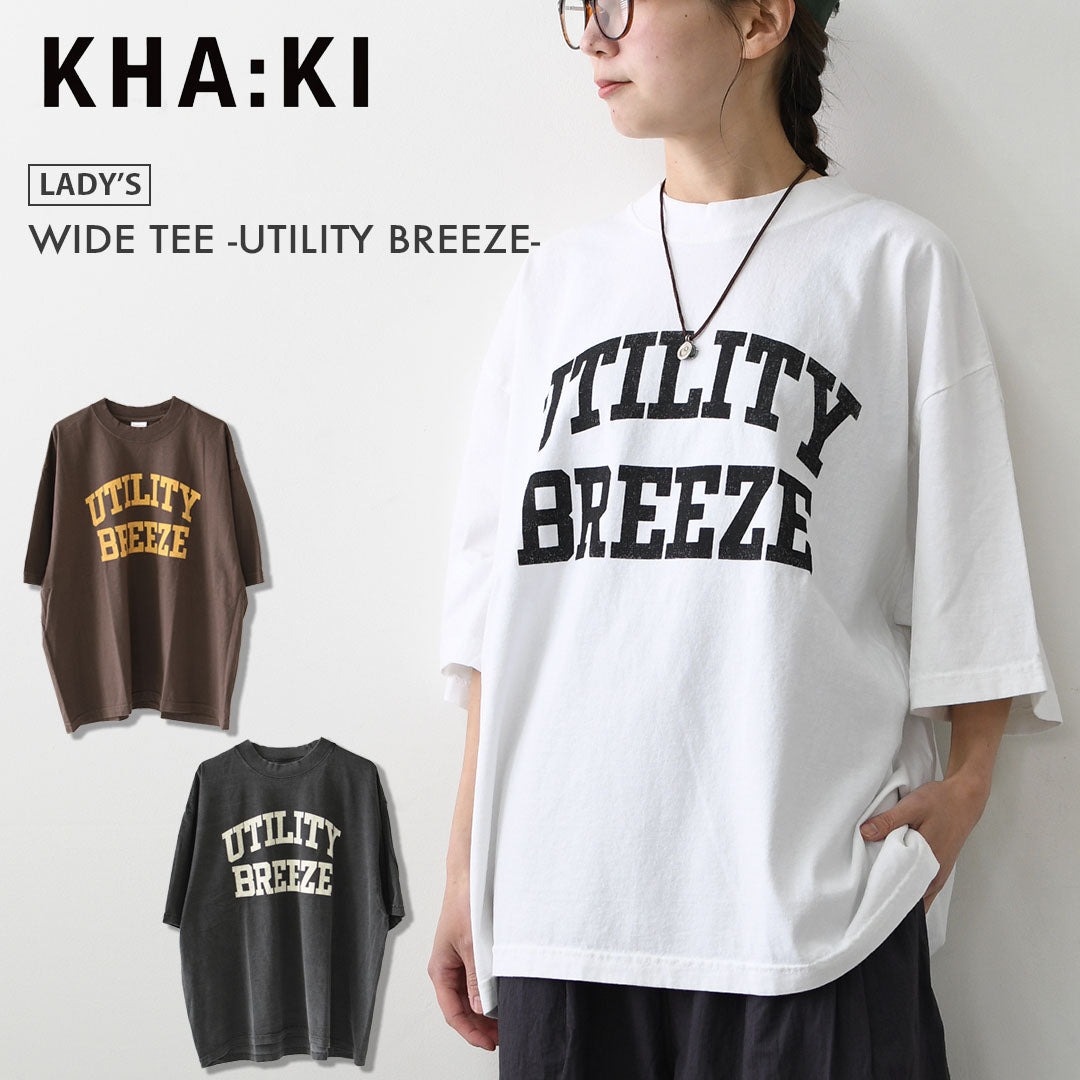 KHA:KI [カーキ] WIDE TEE -UTILITY BREEZE- [MIL26SCS3498] ワイドTシャツ -ユーティリティブリーズ-・ロゴティー・七分袖・カレッジプリント・ワイドボックスシルエット・ゆったり・ピグメント加工・LADY'S [2026SS]
