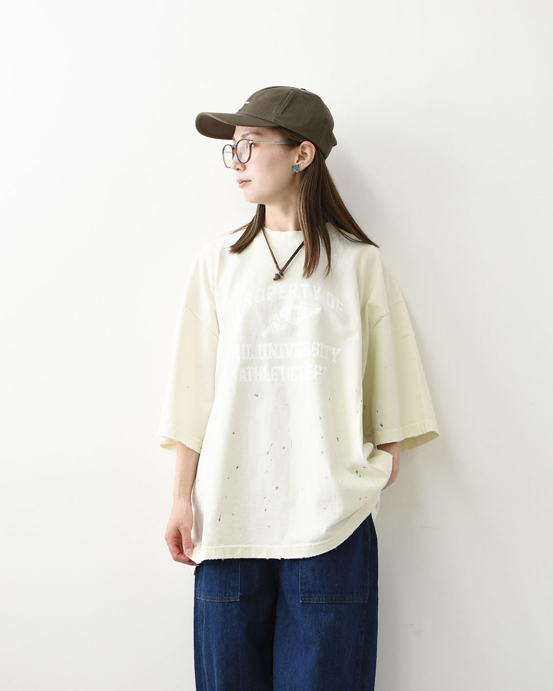 KHA:KI [カーキ] DAMEGE & PAINT TEE  [MIL26SCS3504] ダメージ＆ペイントTEE・ゆったりシルエット・ヴィンテージ・ペイントデザイン・オーバーサイズ・ドロップショルダー・LADY'S [2026SS]