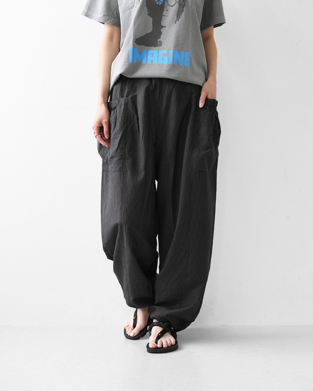 KHA:KI [カーキ] MICRO CHECK EASY PANTS [MIL-26SPT3258] マイクロチェックイージーパンツ・ワイドパンツ・ナイロンパンツ・ゆったりシルエット・LADY'S [2026SS]
