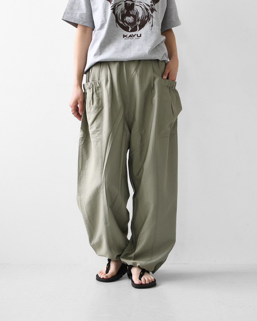 KHA:KI [カーキ] MICRO CHECK EASY PANTS [MIL-26SPT3258] マイクロチェックイージーパンツ・ワイドパンツ・ナイロンパンツ・ゆったりシルエット・LADY'S [2026SS]