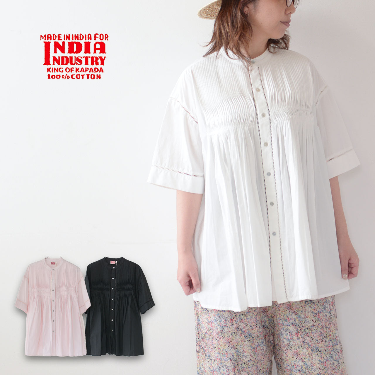 INDIA INDUSTRY [インディアインダストリー] W PIN TUCK SHIRT [ND-B0114POP] ピンタックシャツ [2024SS]