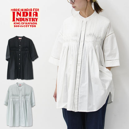 INDIA INDUSTRY [インディアインダストリー] Baran PIN TUCK SHIRT [ND-B0387POP] Bran ピンタックシャツ [2025SS]
