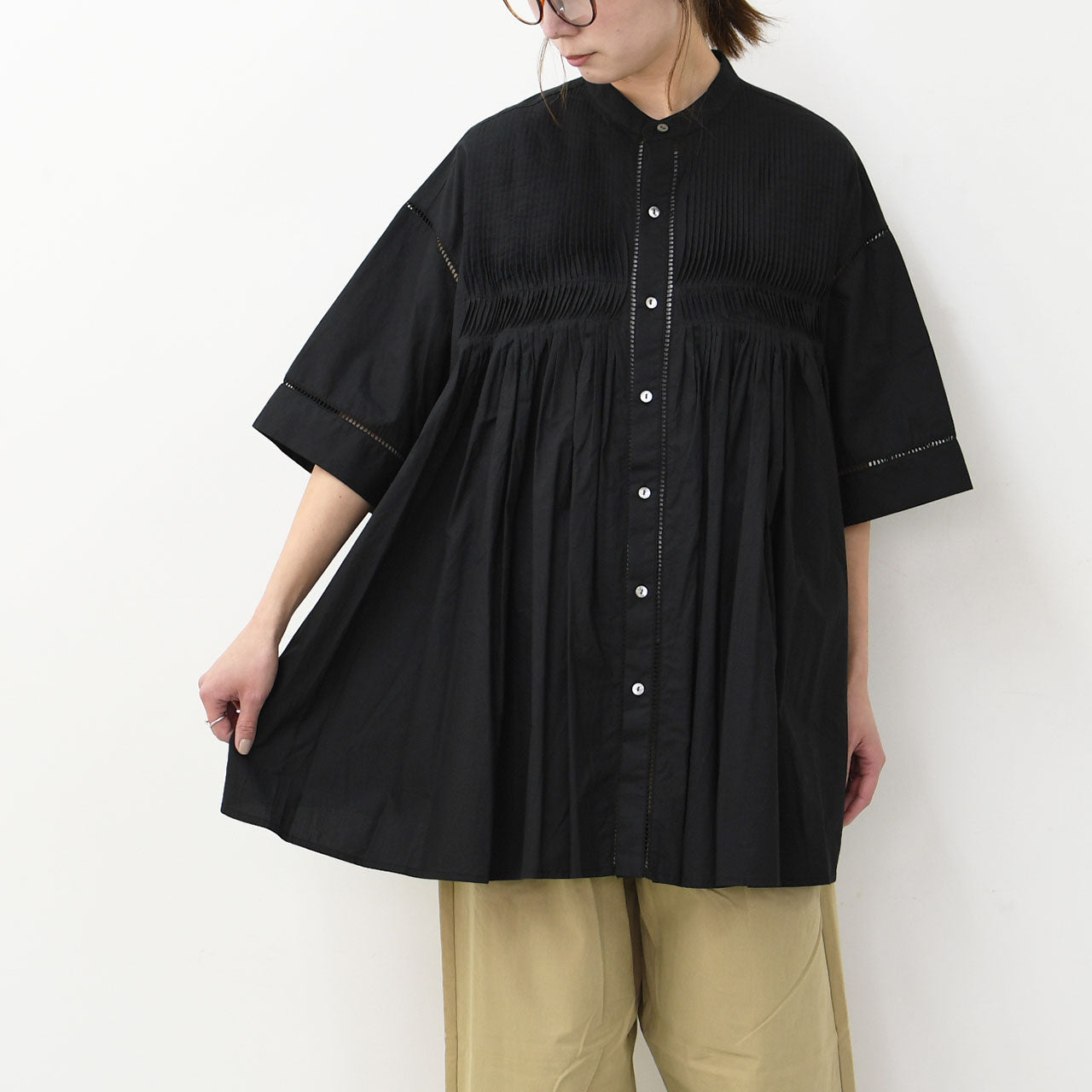 INDIA INDUSTRY [インディアインダストリー] Baran PIN TUCK SHIRT [ND-B0387POP] Bran ピンタックシャツ [2025SS]