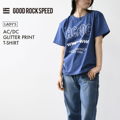 GOOD ROCK SPEED [グッドロックスピード] AC/DC GLITTER PRINT T-SHIRT  [26ACD001W] AC/DC グリッタープリントTシャツ・ 綿TEE・半袖・ショートスリーブ・プリントTEE・クルーネック・LADY'S [2026SS]
