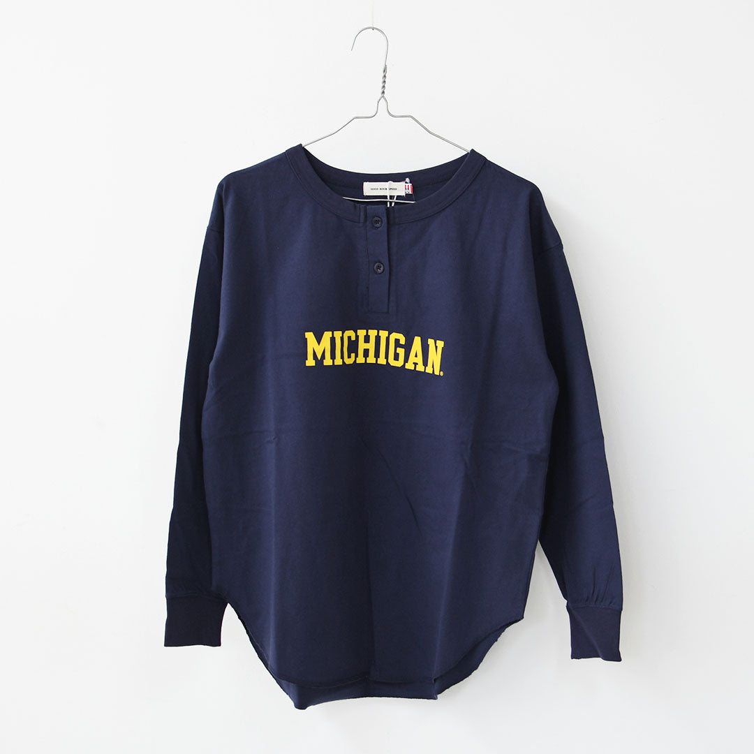 GOOD ROCK SPEED [グッドロックスピード] University of Michigan LS T-SHIRT [26MCG001W] ユニバーシティオフミシガン ロングスリーブTシャツ・ 綿TEE・長袖・ロングスリーブ・プリントTEE・カレッジT・ヘンリーネック・LADY'S [2026SS]