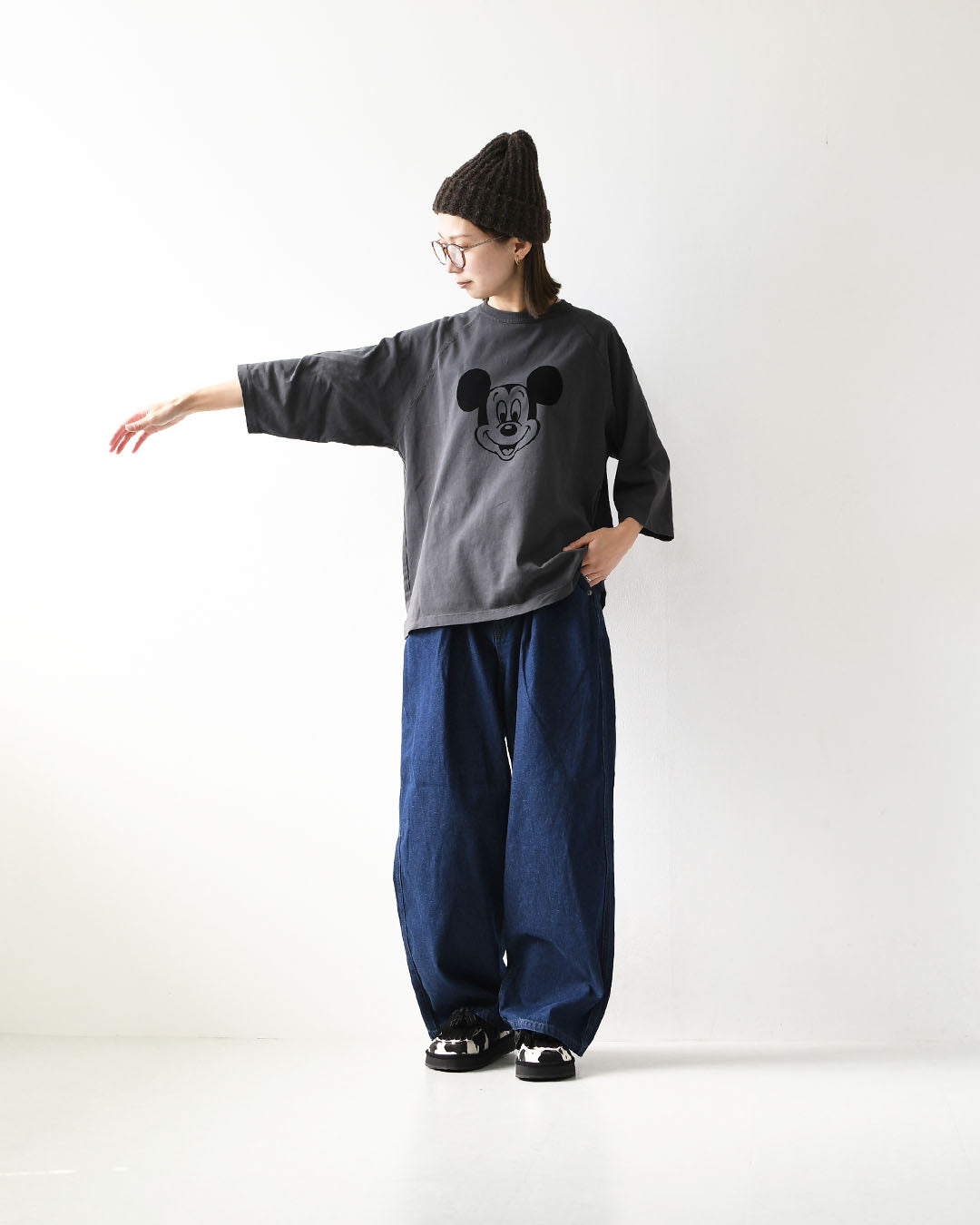 GOOD ROCK SPEED [グッドロックスピード] Flocked Raglan 3/4 Sleeve T-Shirt -Disney- [FDS205W] フロッキーラグラン 3/4 スリーブTシャツ・ 綿TEE・3/4スリーブ・クルーネック・プリントT・LADY'S [2026AW]
