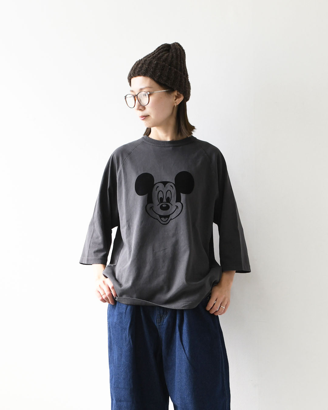 GOOD ROCK SPEED [グッドロックスピード] Flocked Raglan 3/4 Sleeve T-Shirt -Disney- [FDS205W] フロッキーラグラン 3/4 スリーブTシャツ・ 綿TEE・3/4スリーブ・クルーネック・プリントT・LADY'S [2026AW]