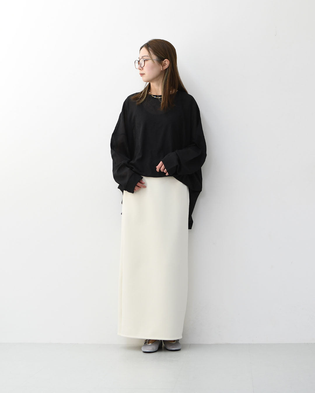 mizuiro ind [ミズイロ インド] washer voile wide P/O [1-210070] ウォッシャーボイルワイドプルオーバー・クルーネック・ワイドシルエット・ゆったりシルエット・シースルー・シアー・透け感・LADY'S [2026SS]