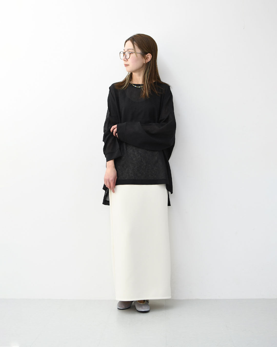 mizuiro ind [ミズイロ インド] washer voile wide P/O [1-210070] ウォッシャーボイルワイドプルオーバー・クルーネック・ワイドシルエット・ゆったりシルエット・シースルー・シアー・透け感・LADY'S [2026SS]