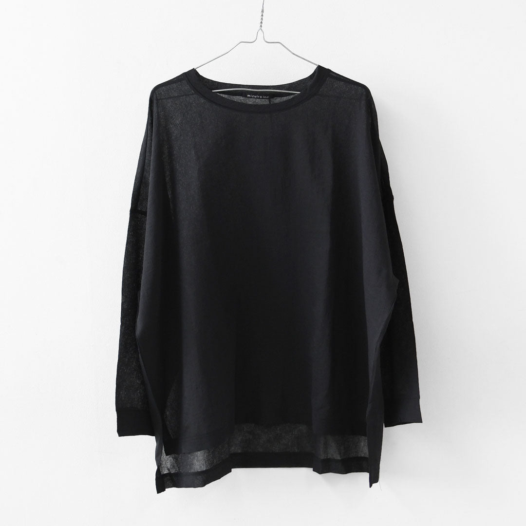 mizuiro ind [ミズイロ インド] washer voile wide P/O [1-210070] ウォッシャーボイルワイドプルオーバー・クルーネック・ワイドシルエット・ゆったりシルエット・シースルー・シアー・透け感・LADY'S [2026SS]