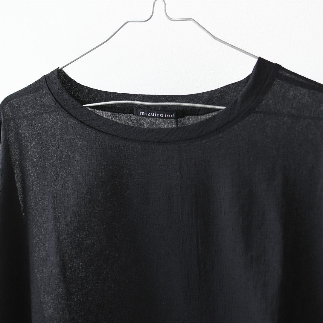 mizuiro ind [ミズイロ インド] washer voile wide P/O [1-210070] ウォッシャーボイルワイドプルオーバー・クルーネック・ワイドシルエット・ゆったりシルエット・シースルー・シアー・透け感・LADY'S [2026SS]