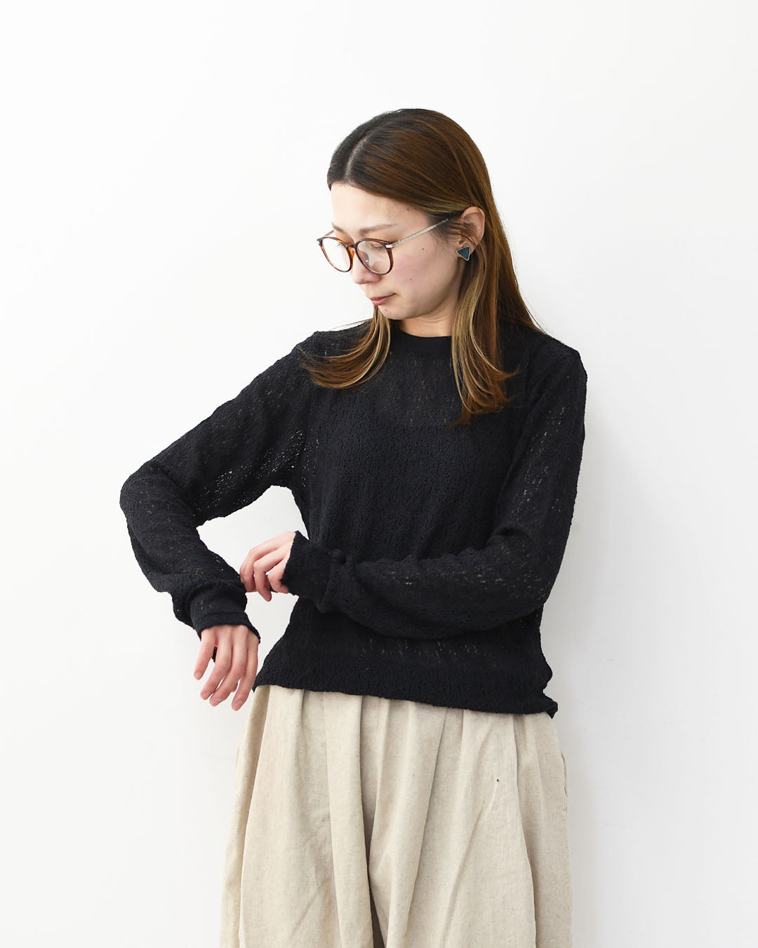 mizuiro ind [ミズイロ インド] lace crew neck T shirt [1-210080] レースクルーネックTシャツ・レースTシャツ・インナー・レイヤードアイテム・LADY'S [2026SS]
