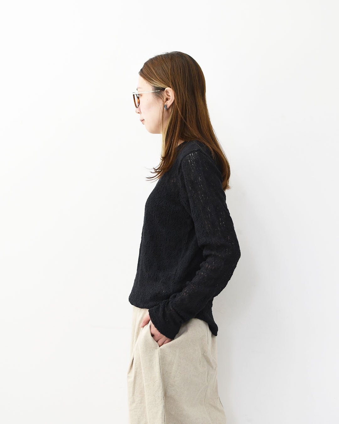 mizuiro ind [ミズイロ インド] lace crew neck T shirt [1-210080] レースクルーネックTシャツ・レースTシャツ・インナー・レイヤードアイテム・LADY'S [2026SS]