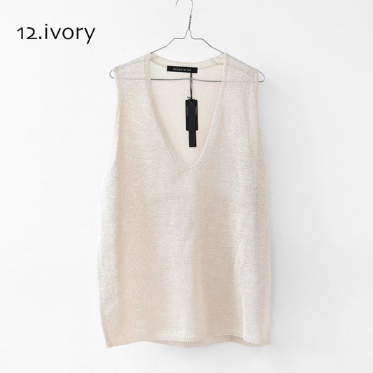 mizuiro ind [ミズイロ インド] wide V neck vest [1-220062]  ワイドVネックベスト・ワイドシルエット・ゆったりシルエット・透け感・リネンライク・テープヤーン編み・レイヤード・LADY'S [2026SS]