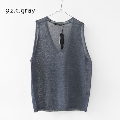 mizuiro ind [ミズイロ インド] wide V neck vest [1-220062]  ワイドVネックベスト・ワイドシルエット・ゆったりシルエット・透け感・リネンライク・テープヤーン編み・レイヤード・LADY'S [2026SS]