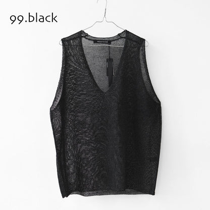 mizuiro ind [ミズイロ インド] wide V neck vest [1-220062]  ワイドVネックベスト・ワイドシルエット・ゆったりシルエット・透け感・リネンライク・テープヤーン編み・レイヤード・LADY'S [2026SS]
