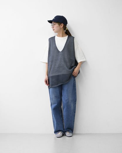 mizuiro ind [ミズイロ インド] wide V neck vest [1-220062]  ワイドVネックベスト・ワイドシルエット・ゆったりシルエット・透け感・リネンライク・テープヤーン編み・レイヤード・LADY'S [2026SS]
