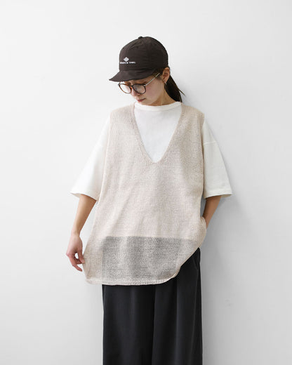 mizuiro ind [ミズイロ インド] wide V neck vest [1-220062]  ワイドVネックベスト・ワイドシルエット・ゆったりシルエット・透け感・リネンライク・テープヤーン編み・レイヤード・LADY'S [2026SS]