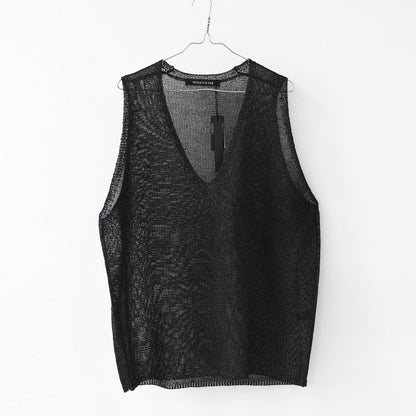 mizuiro ind [ミズイロ インド] wide V neck vest [1-220062]  ワイドVネックベスト・ワイドシルエット・ゆったりシルエット・透け感・リネンライク・テープヤーン編み・レイヤード・LADY'S [2026SS]