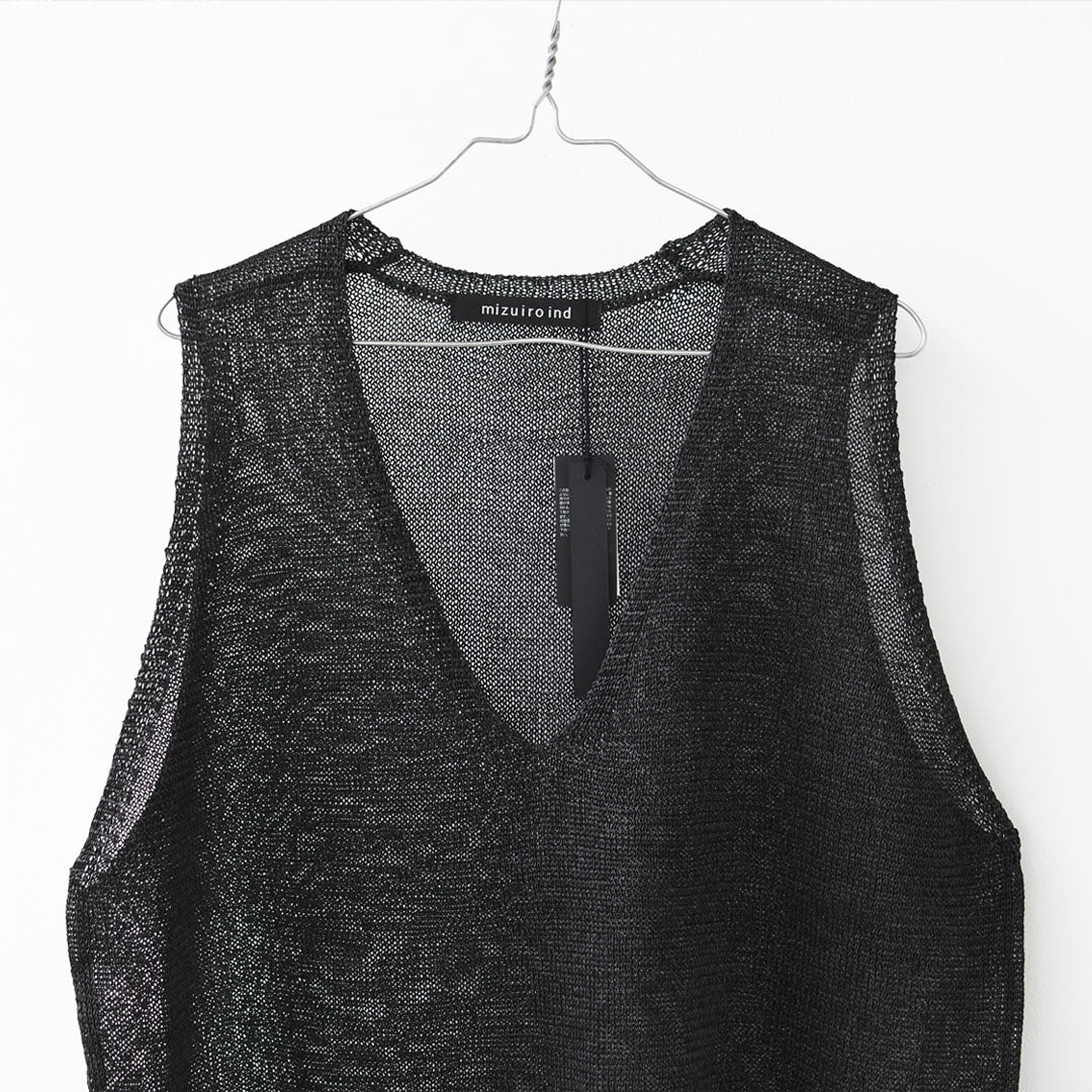 mizuiro ind [ミズイロ インド] wide V neck vest [1-220062]  ワイドVネックベスト・ワイドシルエット・ゆったりシルエット・透け感・リネンライク・テープヤーン編み・レイヤード・LADY'S [2026SS]